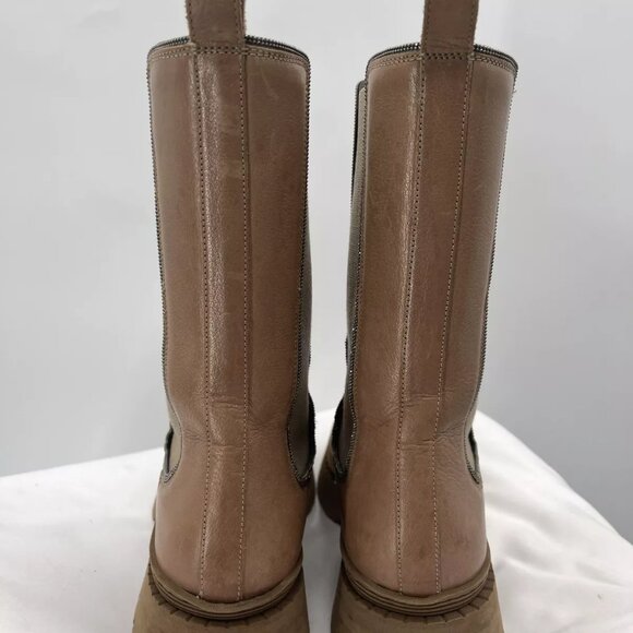 Brunello Cucinelli Leather Chelsea Mid Calf Round Toe Platform Boots Size 38.5 - Picture 10 of 14